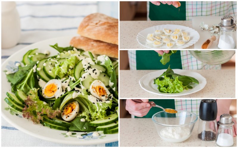 Салат с перепелиными яйцами и пикантной заправкой: пошаговый фото рецепт