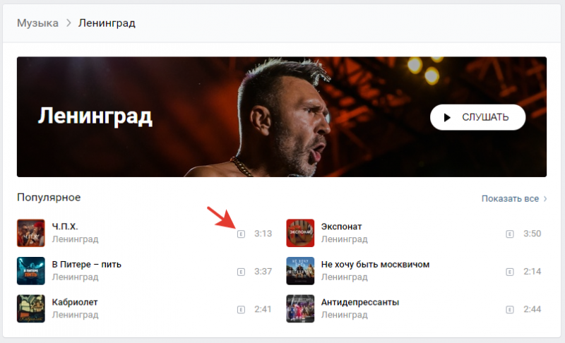 Буква Е в аудиозаписях «Вконтакте». Что значит буква Е в музыке ВК?