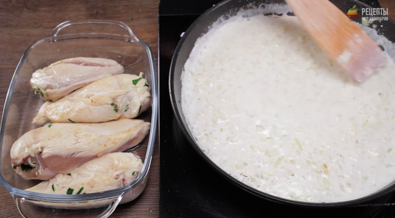 Фаршированная курица в молочном соусе с чесноком: видео-рецепт