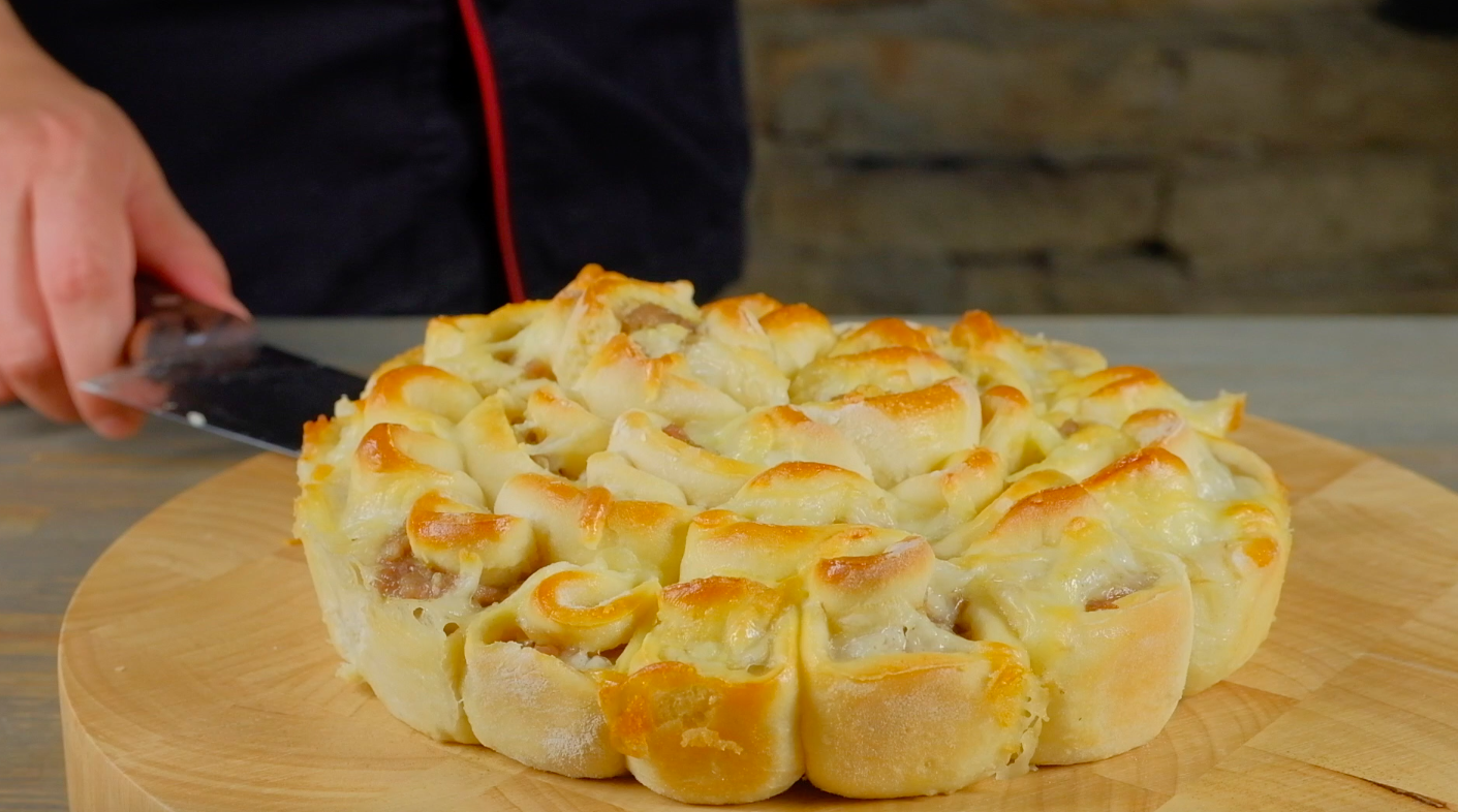 Пирог хризантема с мясом пошаговый рецепт с фото в духовке