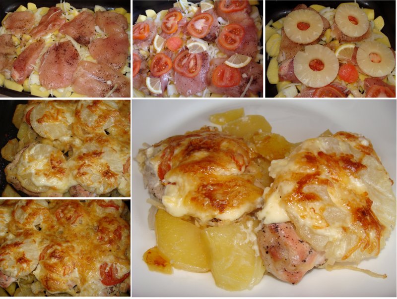Запеченная курица с картофелем и ананасами – идеальный ужин!