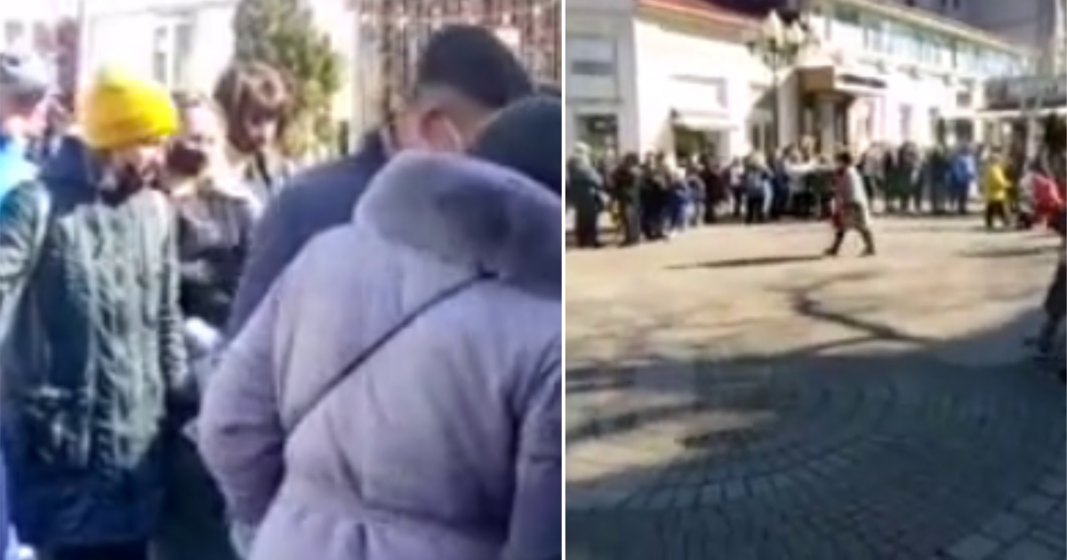 Жители Симферополя выстроились в гигантскую очередь за бесплатными яблоками